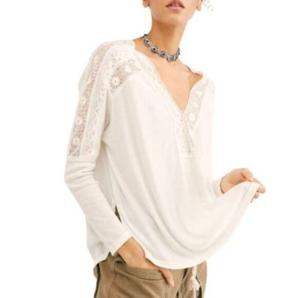 Free People Angel Food Lola Laced Ivory Top Size Medium - Picture 1 of 5